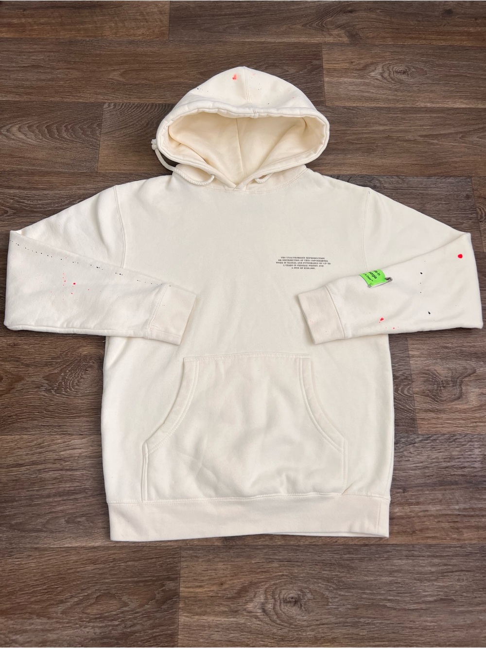 Cream Pullover Hoodie with Neon Paint Accents/752